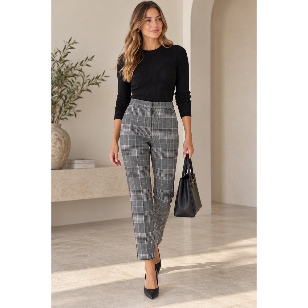 H&M Women's Size 2 Gray Plaid Slim Ankle Dress Pants Stretch Career